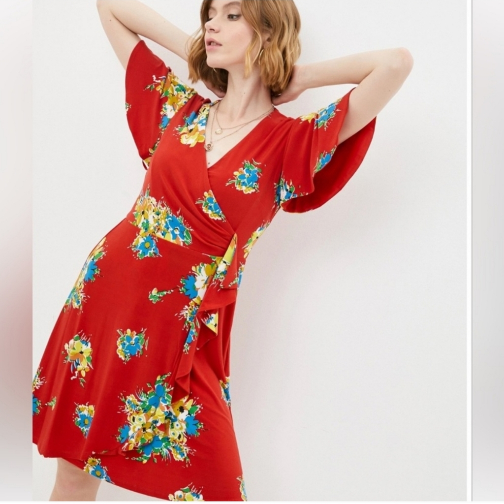 Nwt Lauren Ralph Lauren Floral Ruffle-Trim Jersey Dress 8